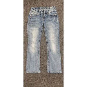 Miss Me Jeans JP8160B Womens Sz 27x34 Bootcut Embellished Snake Print Pocket Den